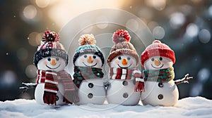 Festive Winter Scene: Cheerful Snowman, Christmas Tree, and Reindeer in Snowy Delight, Christmas wall art, Christmas snowman