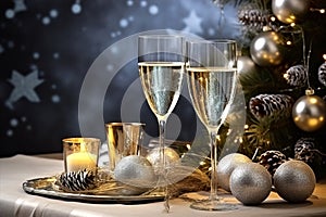 Festive xmas greeting card with champange