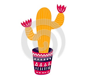 Festively adorned mexican cactus, typical holiday mexico concept traditional stuff icon isolated on white, flat vector