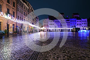 Festively adorned old town square in Warsaw