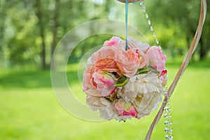 Festively beautifully decorated of flowers. Wedding deco