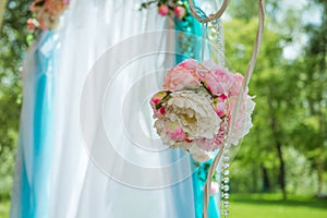 Festively beautifully decorated of flowers. Wedding decor