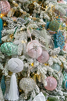 A festively decorated Christmas tree.