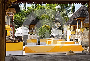 Festively decorated Hindu temple Pura Ped, in Nusa Penida-Bali, Indon