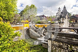 Festively decorated Hindu temple Pura Ped, in Nusa Penida-Bali, Indon