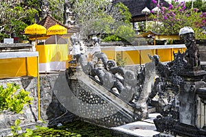 Festively decorated Hindu temple Pura Ped, in Nusa Penida-Bali, Indon