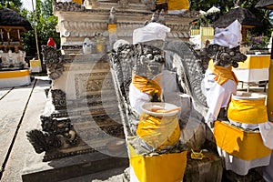 Festively decorated Hindu temple Pura Ped, in Nusa Penida-Bali, Indon