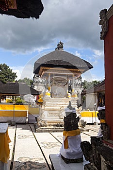 Festively decorated Hindu temple Pura Ped, in Nusa Penida-Bali, Indon