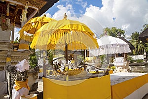 Festively decorated Hindu temple Pura Ped, in Nusa Penida-Bali, Indon