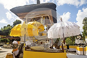 Festively decorated Hindu temple Pura Ped, in Nusa Penida-Bali, Indon