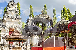 Festively decorated Hindu temple Pura Ped, in Nusa Penida-Bali, Indon