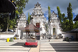 Festively decorated Hindu temple Pura Ped, in Nusa Penida-Bali, Indon