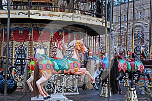 Festively decorated roundabout Carousel in Moscow