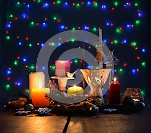 Festively decorated table candles and illumination