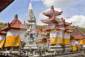 Festively decorated temple during Hindu ceremony Nusa Penida-Bali, Indonesia