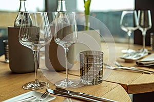 A festively set table in a restaurant.