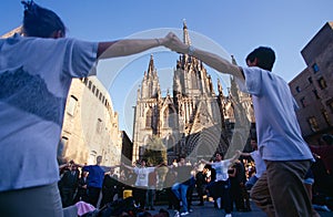 Festivites outside the Cathedral of Santa Eulalia