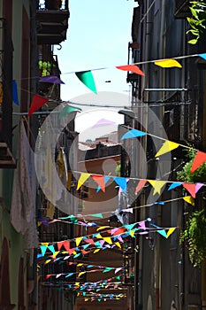 Festivity flags in the town