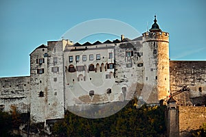 Festung Hohensalzburg Fortress in Salzburg in Austria - medieval castle at cliff under the old town. Famous landmark