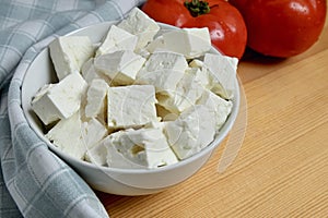 feta cheese cubes in bowl
