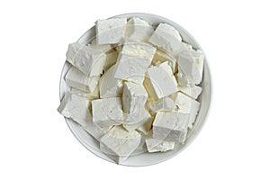feta cheese cubes in bowl