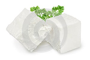 Feta cheese isolated on white background. With clipping path and full depth of field