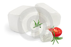 Feta cheese isolated on white background. With clipping path and full depth of field