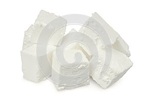 Feta cheese isolated on white background. With clipping path and full depth of field