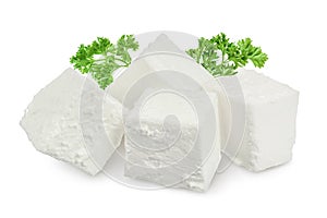 Feta cheese isolated on white background. With clipping path and full depth of field