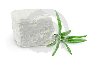 Feta cheese isolated on white background. With clipping path and full depth of field