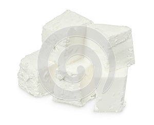 Feta cheese isolated on white background. With clipping path and full depth of field