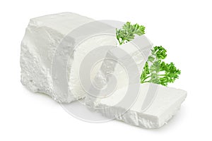 Feta cheese isolated on white background. With clipping path and full depth of field