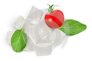 Feta cheese isolated on white background. With clipping path and full depth of field. Top view. Flat lay