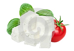 Feta cheese isolated on white background. With full depth of field