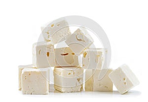 Feta cheese isolated on white background. . Top view.