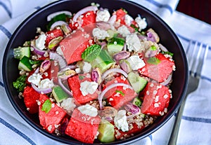 Feta salad with quinoa and watermelon