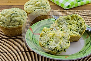 Feta and spinach muffin in a plate - Savoury muffin background