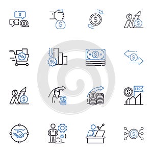 Fetching resources line icons collection. Sourcing, Gathering, Procuring, Obtaining, Collecting, Retrieving, Acquiring