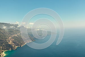 Fethiye, Turkey - Panoramic view Belcekiz Beach. Oludeniz, Blue Lagoon Fethiye from air or drone. Mediterranean coast