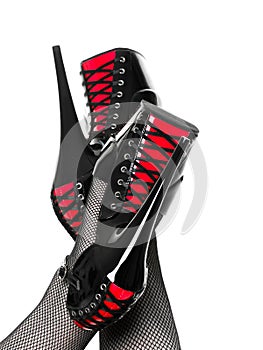 Fetish red and black laces shoes photo