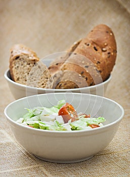 Fetta salad and bread photo