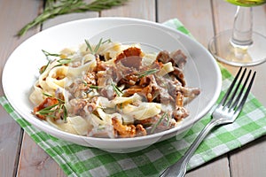 Fettuccine Alfredo with Chanterelle mushrooms and rosemary