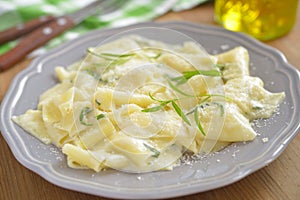 Fettuccine Alfredo with Parmesan cheese