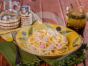 Fettuccine Alfredo in rustic setting