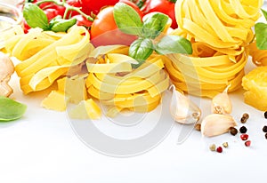 Fettuccine with ingredients for cooking pasta