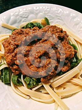 Fettuccine and Meat Sauce on a Plate