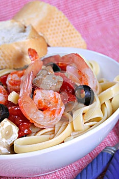 Fettuccine Pasta with Shrimp Dinner Dish and Mushr