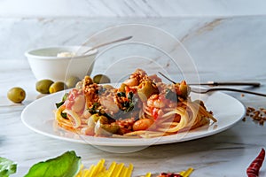 Fettuccine Sugo all`arrabbiata Olives photo