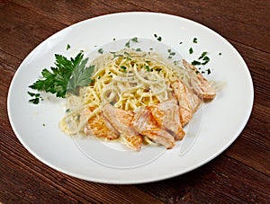 Fettuccini pasta with salmon