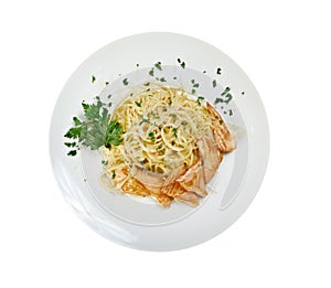 Fettuccini pasta with salmon
